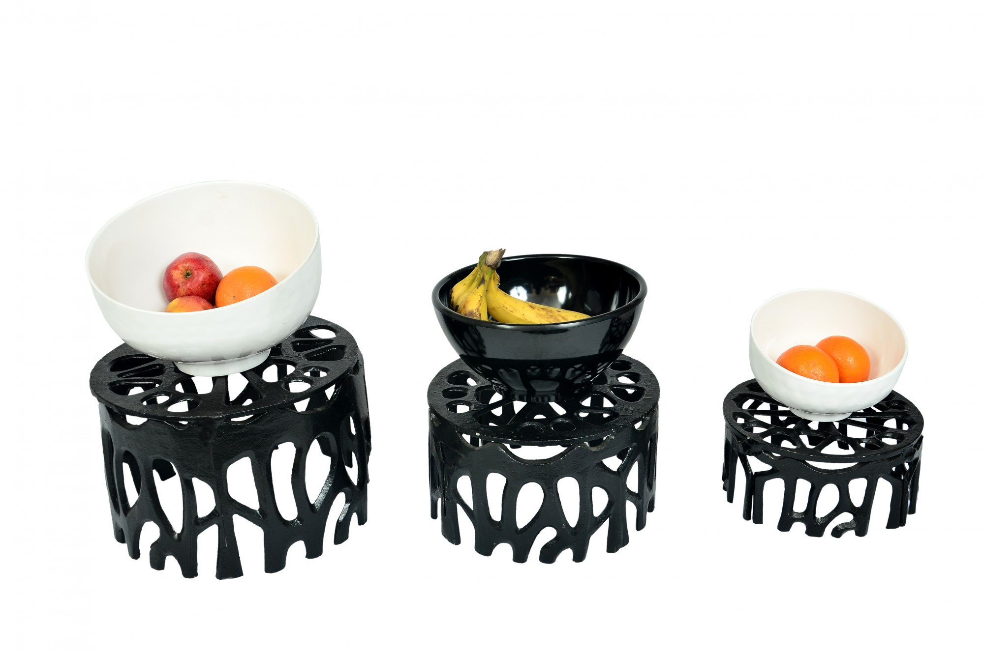 WROUGHT IRON BUFFET RISERS ROUND BLACK SET OF 3 PCS