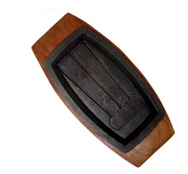 Continental Sizzler Plate with Wooden Stand, Sizzler Platter for Grilling and Serving | Rustic Sizzler | Sizzling Dish | Hot Sizzler Plate 12 Inch