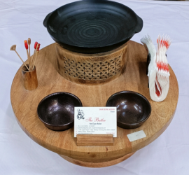 WOODEN SNACKS WARMER ROUND WITH STAND
