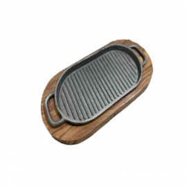  Grill Sizzler Plate With Wooden Base | Ovel Shape Sizzling Plate | Hot Sizzler Plate Perfect For Serving Hot Dishes  in Jamshedpur