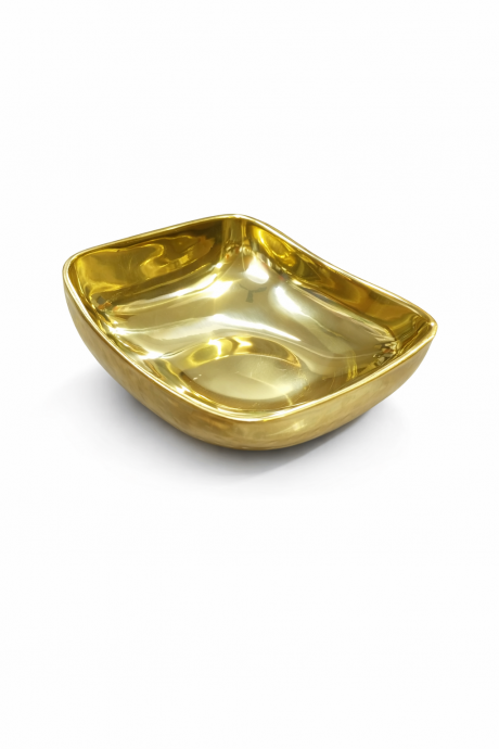 s/s Curry / Food / Serving Bowl 15x15cm Curved Hammered PVD Gold