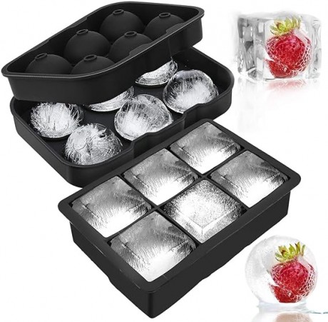 Silicone Ice Mould 1x6 Ice Cube , Silicone Ice Cube Tray Big Size Ice Cube Molds For Whiskey&Cocktails, Keep Drinks Chilled, Reusable And Bpa Free (Square Black)