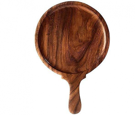 WOODEN PIZZA PLATE ROUND WITH HANDLE 20 CM